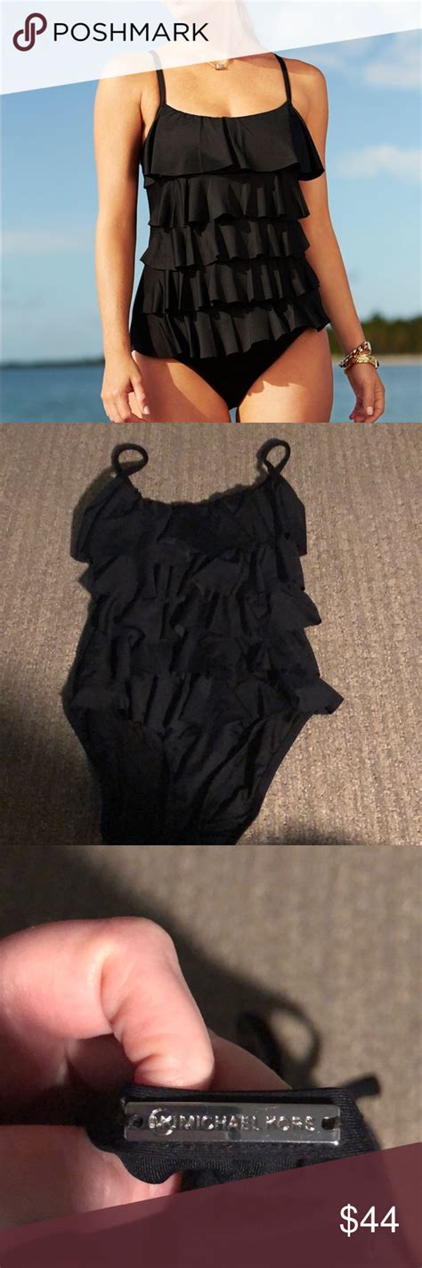 michael kors swimsuit size 14 high leg ruffles|Michael Kors one shoulder bikini.